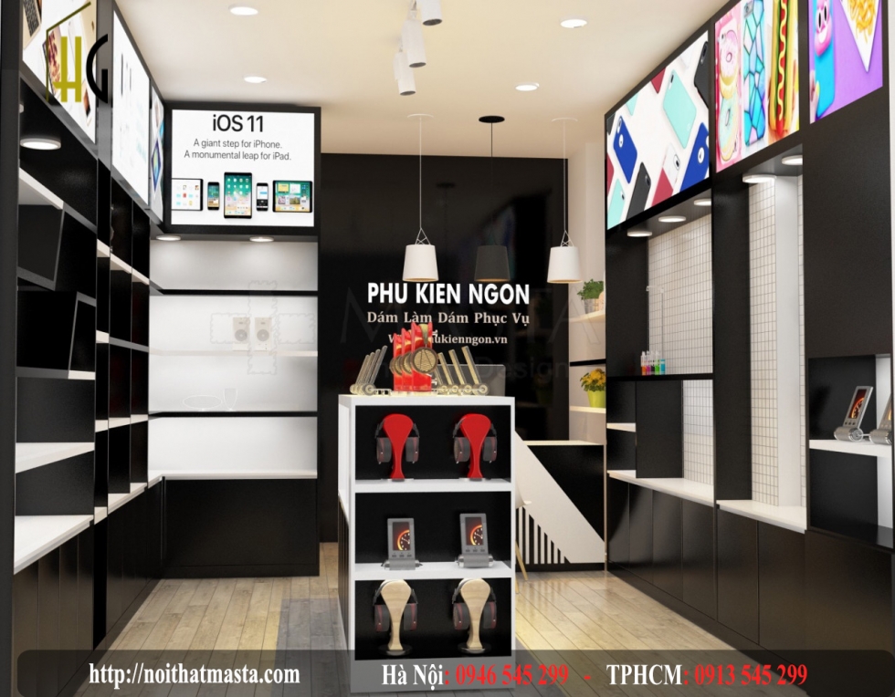 Thiết kế nội thất shop phụ kiện điện thoại